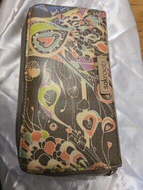 Sakroots Black Zip Wallet with Multicolor Paisley Hearts